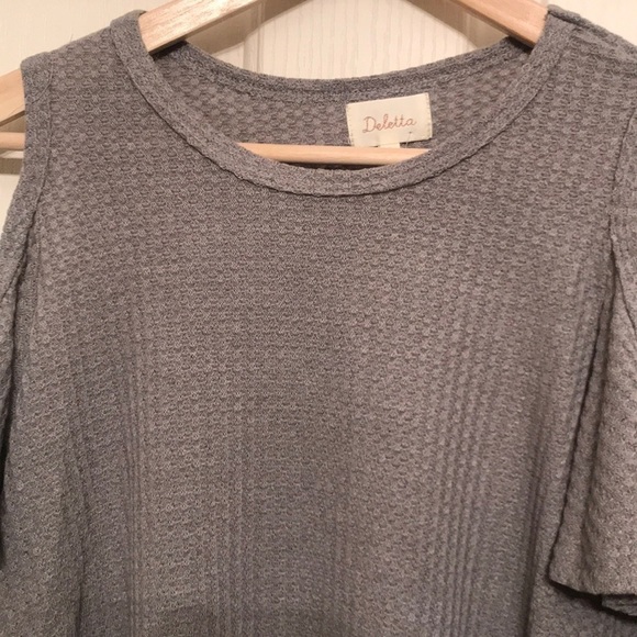 ANTHROPOLOGIE Fluttered Open-Shoulder Top New Gray - Picture 7 of 8